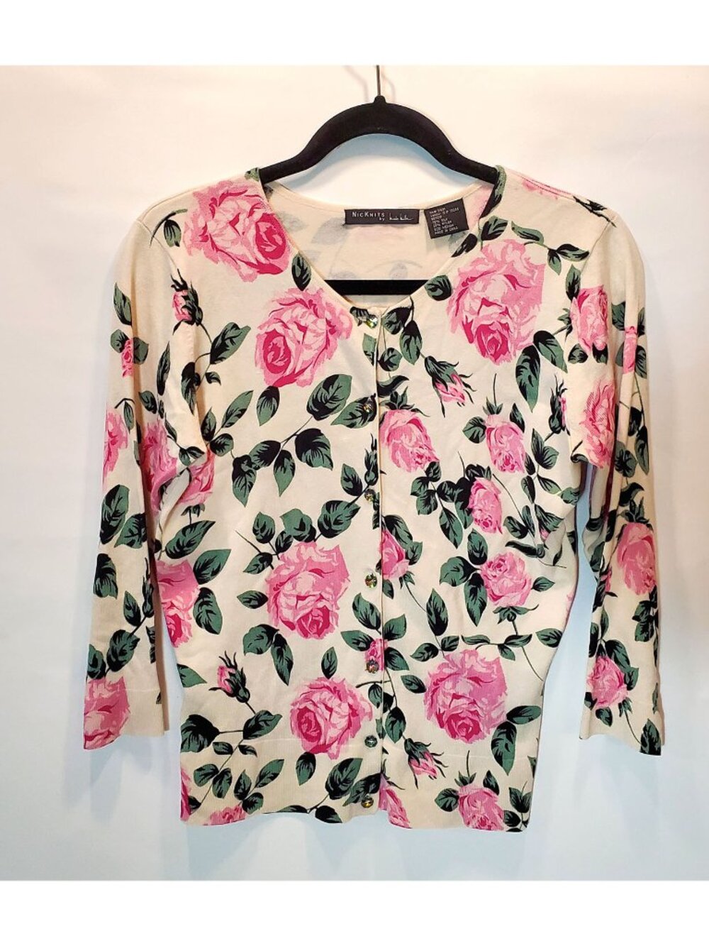 Nicole Miller 3/4 Sleeve button front cardigan 75% silk